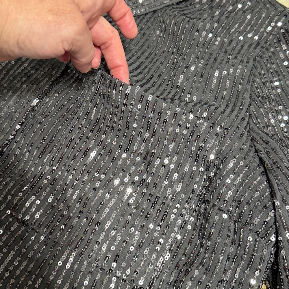 Anthropologie XL Dark Gray Sequin Long Sleeve Top - Picture 3 of 3